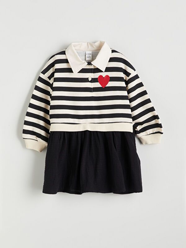 Moudda LC Waikiki - Robe en jersey manches longues Fille Ecru rayé - Tunisie 1
