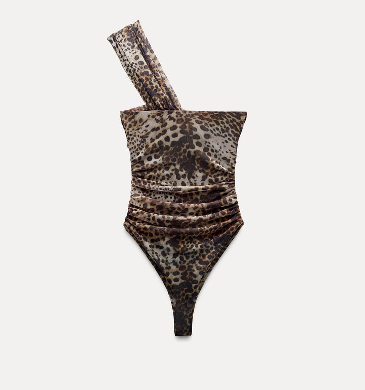 Moudda ZARA - Justaucorps drapé, décolleté asymétrique, tul imprimé - Tunisie 2