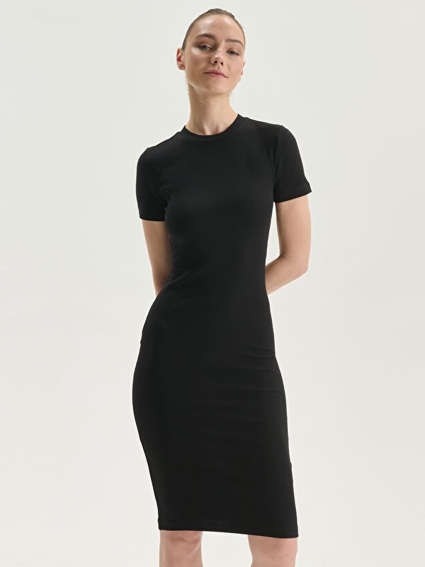 Moudda LC Waikiki - Robe en jersey manches courtes Femme Noir - Tunisie 2