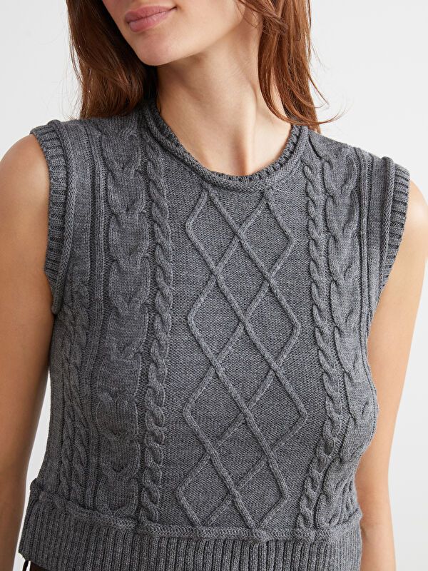 Moudda LC Waikiki - Pull tricot sans manches Femme Gris foncé - Tunisie 3