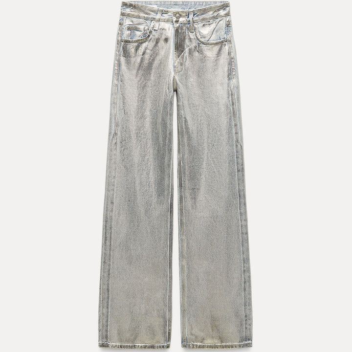 Moudda ZARA - Pantalon jambe large effet métallisé taille mi-haute - Tunisie 2