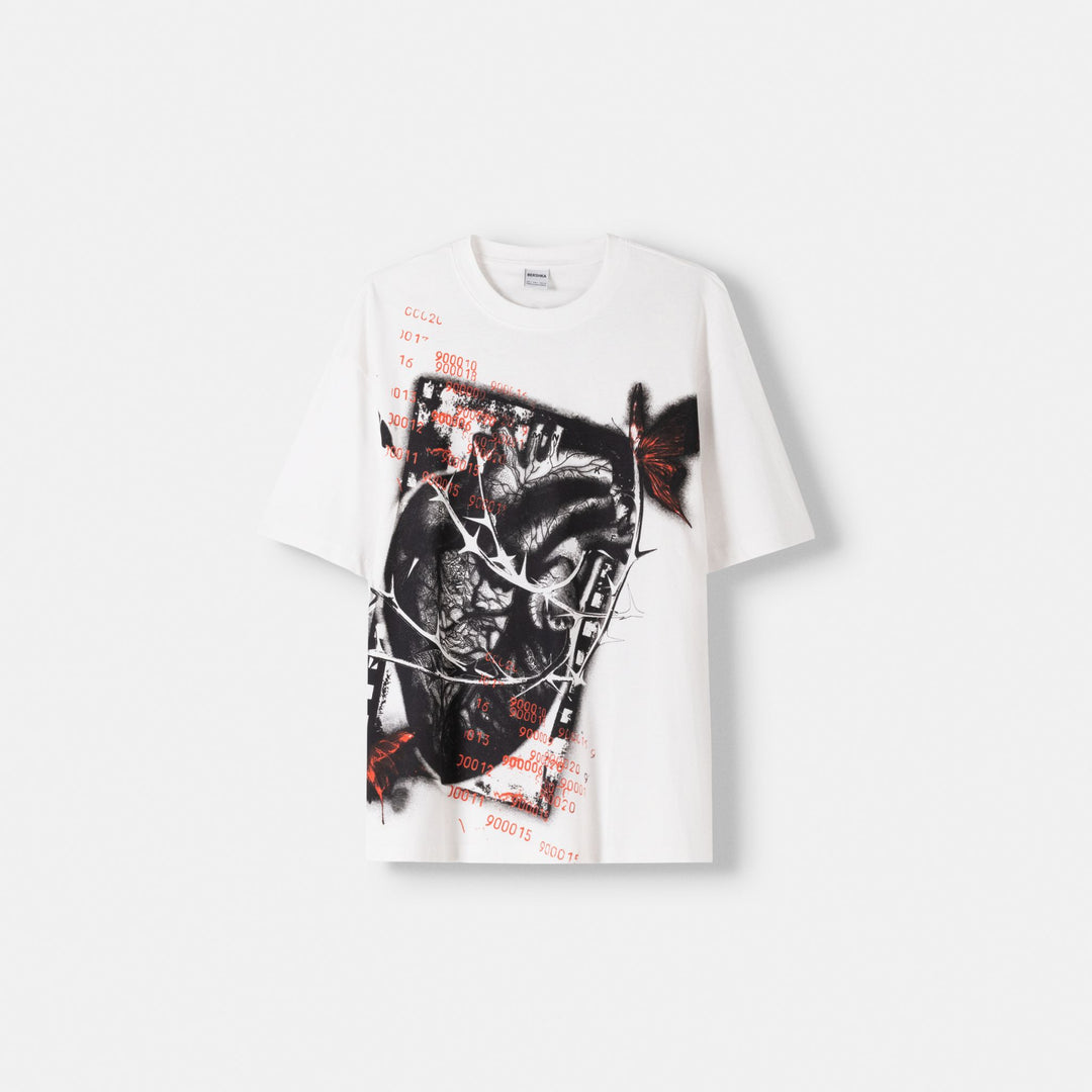 Moudda BERSHKA - T-shirt ample imprimé cœurs et papillons - Tunisie 1