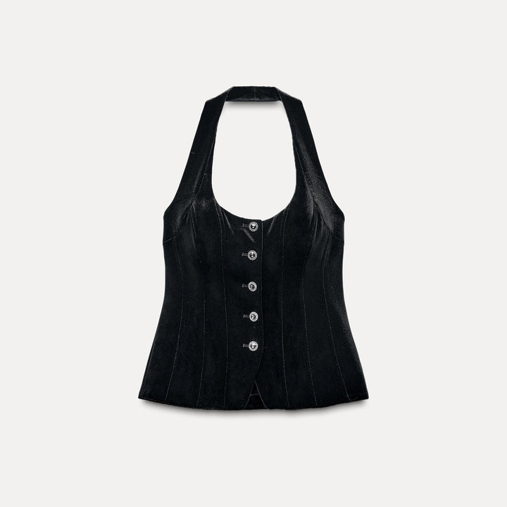 Moudda ZARA - Gilet en velours col bustier, bouton orné - Tunisie 1