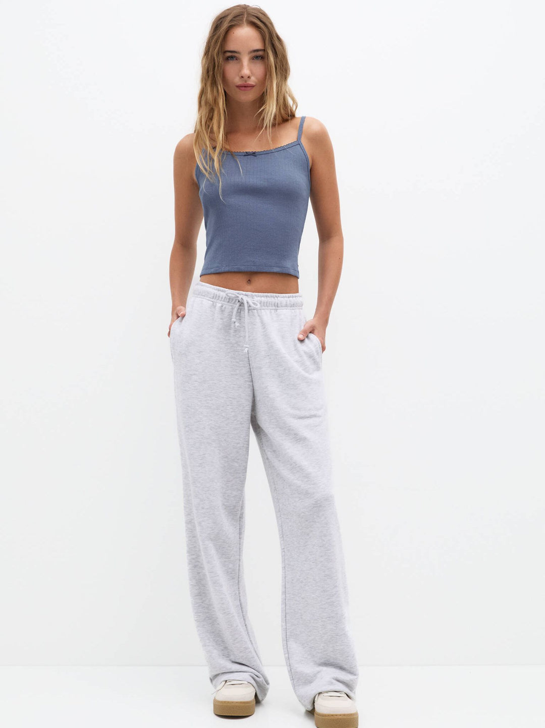 Moudda PULL & BEAR - Pantalon Basique Jambe Large Gris - Tunisie 4