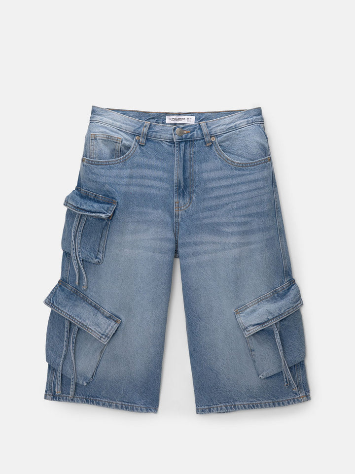 Moudda PULL & BEAR - Bermuda Cargo Longue Denim - Tunisie 4