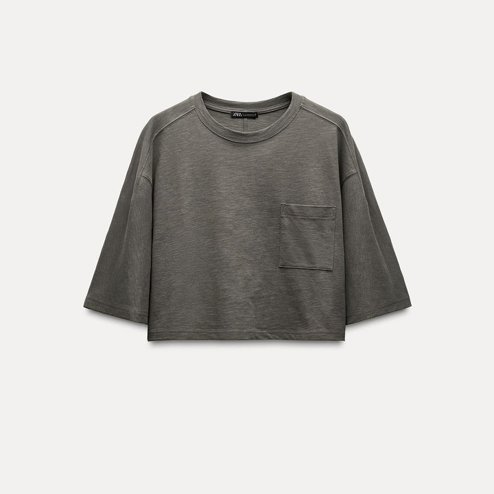 Moudda ZARA - T-shirt boxy en flammé, poche - Tunisie 1
