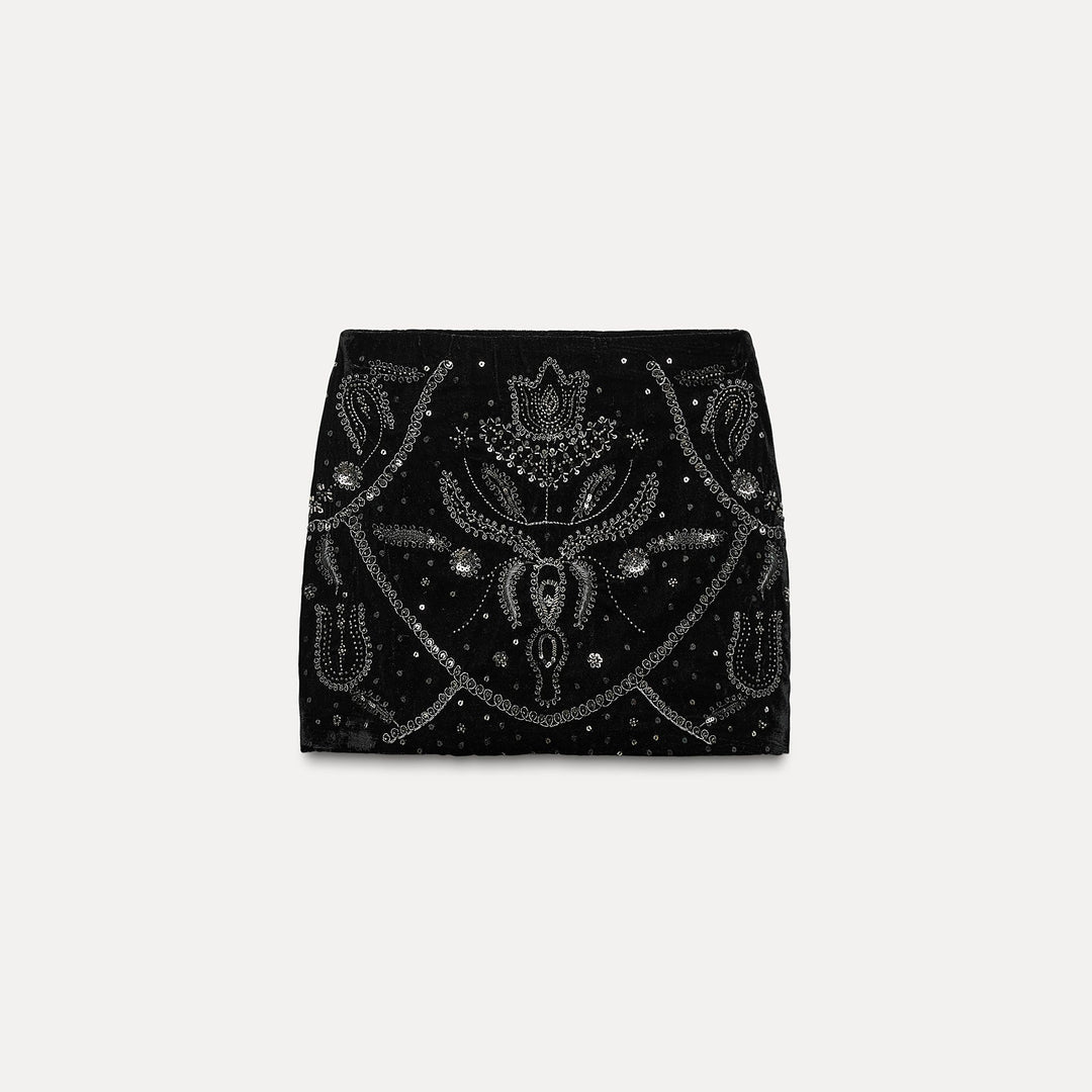 Moudda ZARA - Mini-jupe en velours brodée paillettes – ensemble - Tunisie 1