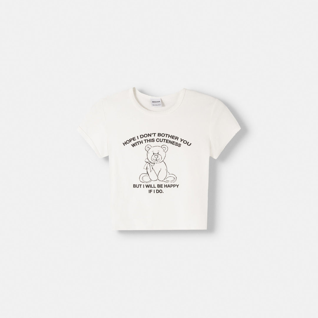 Moudda BERSHKA - T-shirt Côtelé à Graphisme Animal - Tunisie 1
