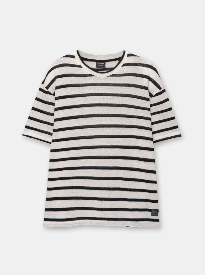 Moudda PULL & BEAR - T-Shirt Demi-Manches Structure Crochet Rayures - Tunisie 1