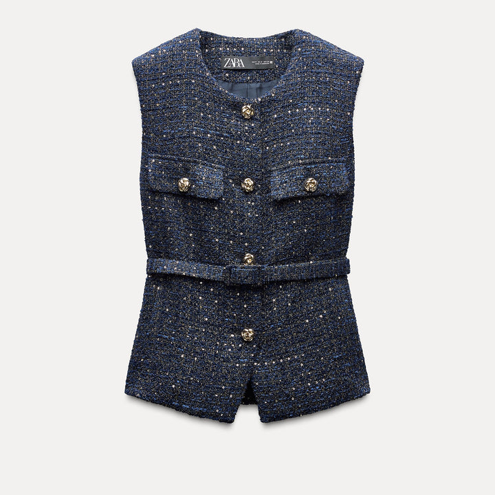 Moudda ZARA - Gilet tissu pailleté ceinturé - Tunisie 1