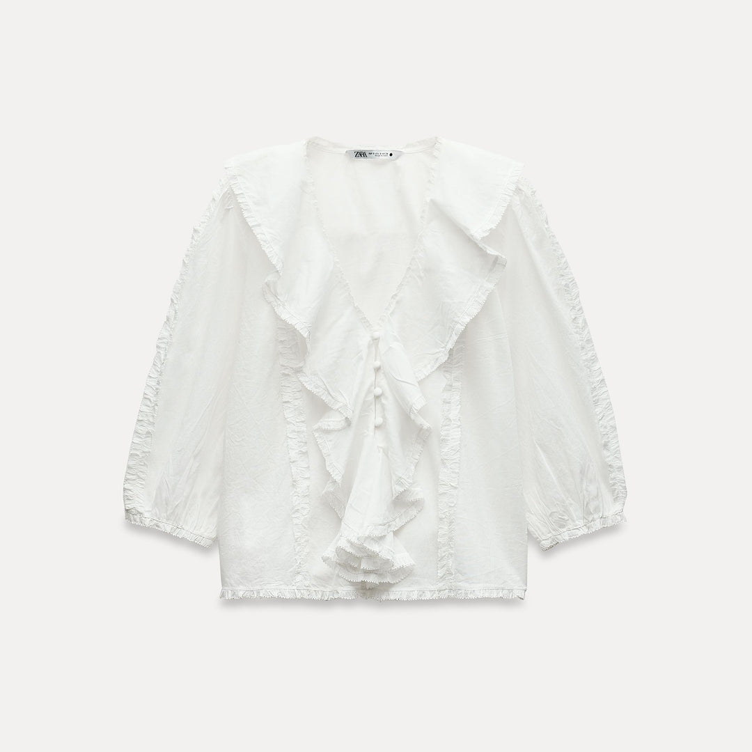 Moudda ZARA - Chemise voile volants fagotage manches 3/4 - Tunisie 1