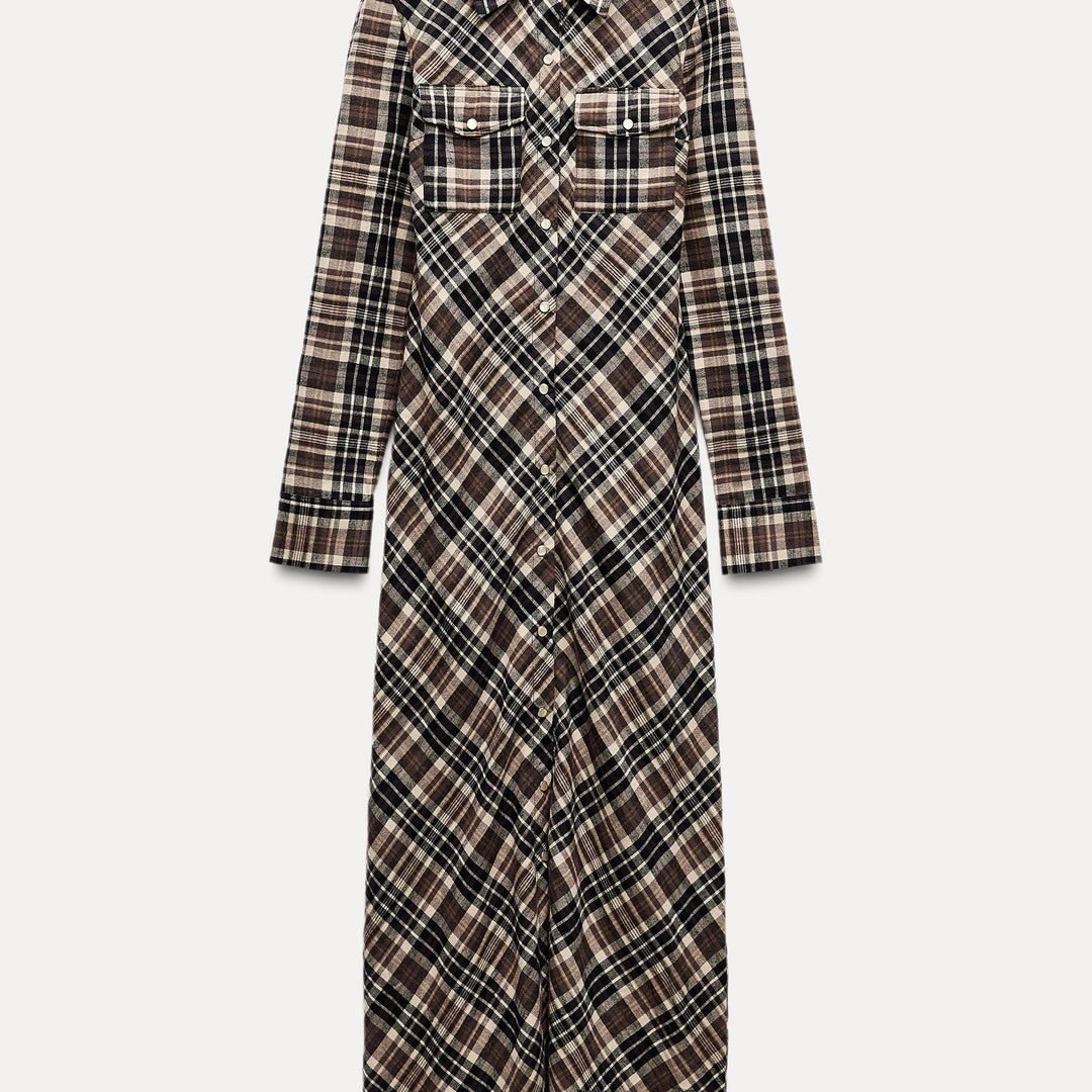 Moudda ZARA - Robe mi-longue carreaux manches longues chemise - Tunisie 2