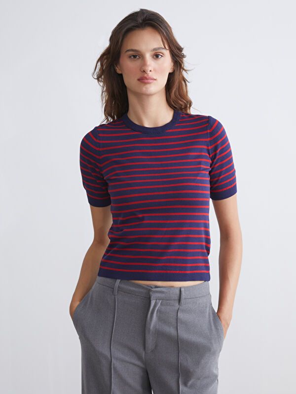 Moudda LC Waikiki - Pull tricot manches courtes Femme Rayures rouges - Tunisie 1