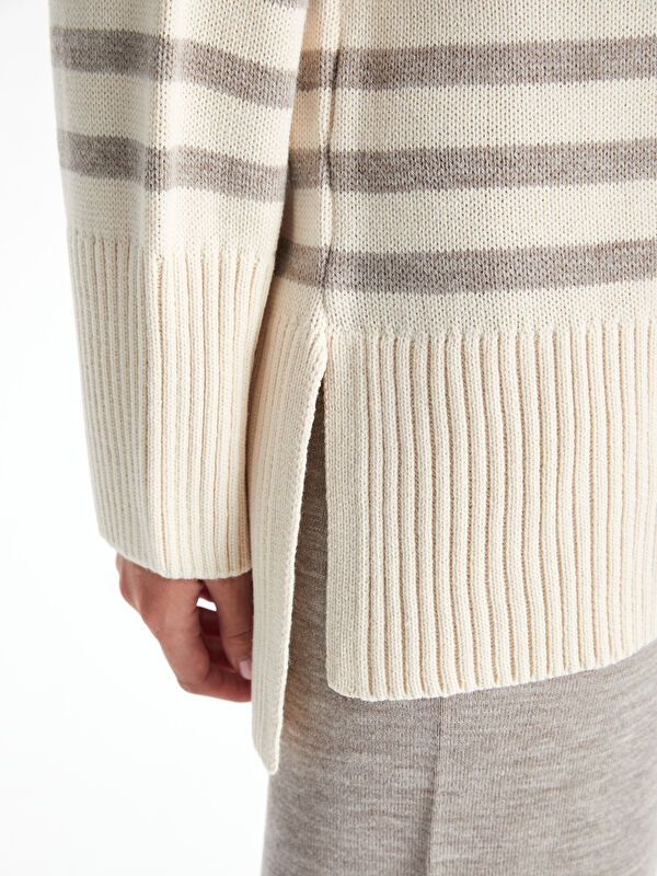 Moudda LC Waikiki - Pull épais en tricot couleur Écru rayé pour femmes - Tunisie 3