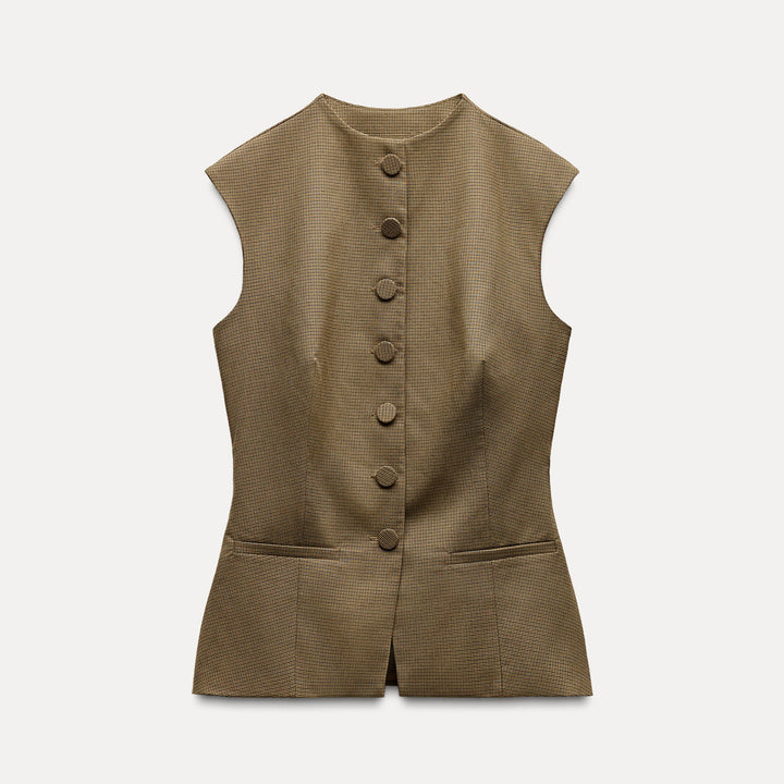 Moudda ZARA - Top carreaux poliviscose col rond manches courtes boutons recouverts - Tunisie 1