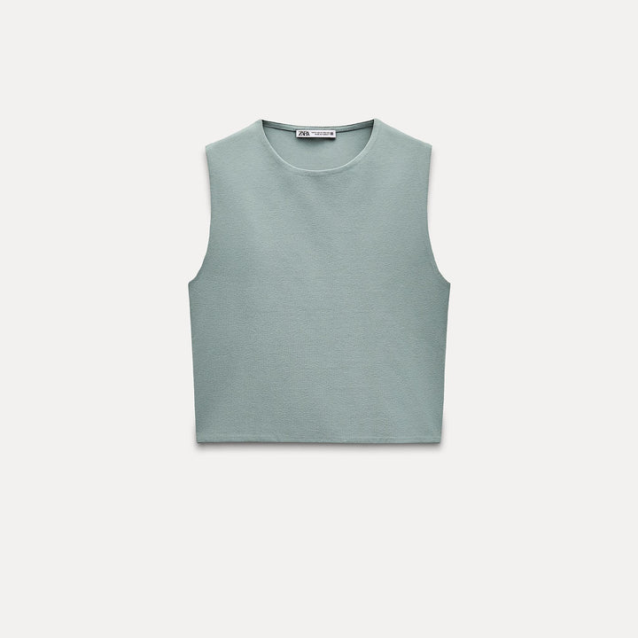 Moudda ZARA - T-shirt coton élasthanne, col rond, court, manches courtes - Tunisie 1