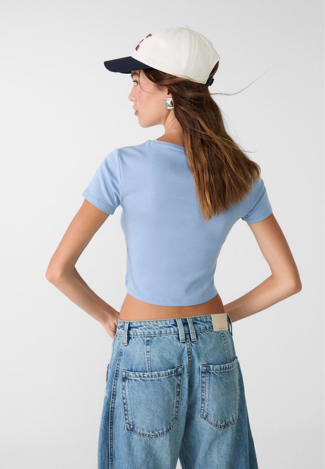 Moudda STRADIVARIUS - T-Shirt Crop Basique Manche Courte Coton Élasthanne Grandes Surfaces - Tunisie 5