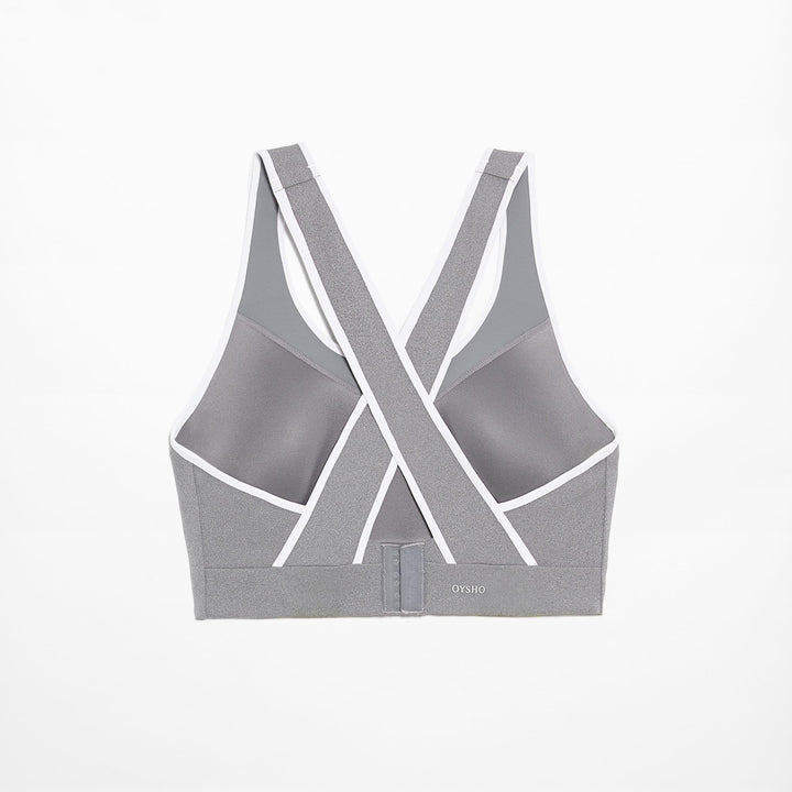 Moudda Oysho - Soutien-Gorge Compressif Dos Croisé avec Blocs Gris Moyen - Tunisie 4