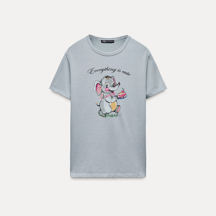 Moudda ZARA - T-shirt Délavé Imprimé Éléphant Asie - Tunisie 1