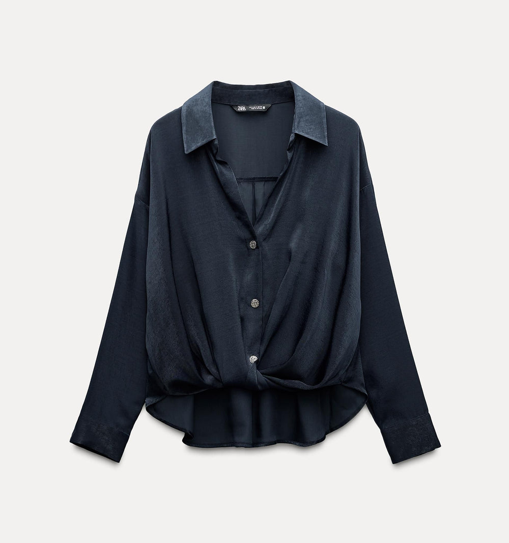 Moudda ZARA - Blouse Satinée à Nœud Bouton Doré - Tunisie 2