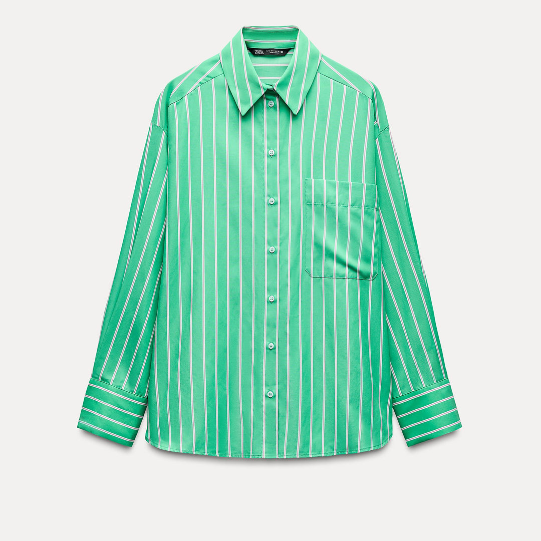 Moudda ZARA - Chemise ample rayée verte, manches longues, poche - Tunisie 2