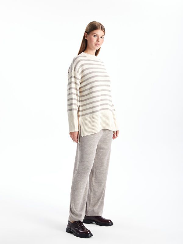 Moudda LC Waikiki - Pull épais en tricot couleur Écru rayé pour femmes - Tunisie 2