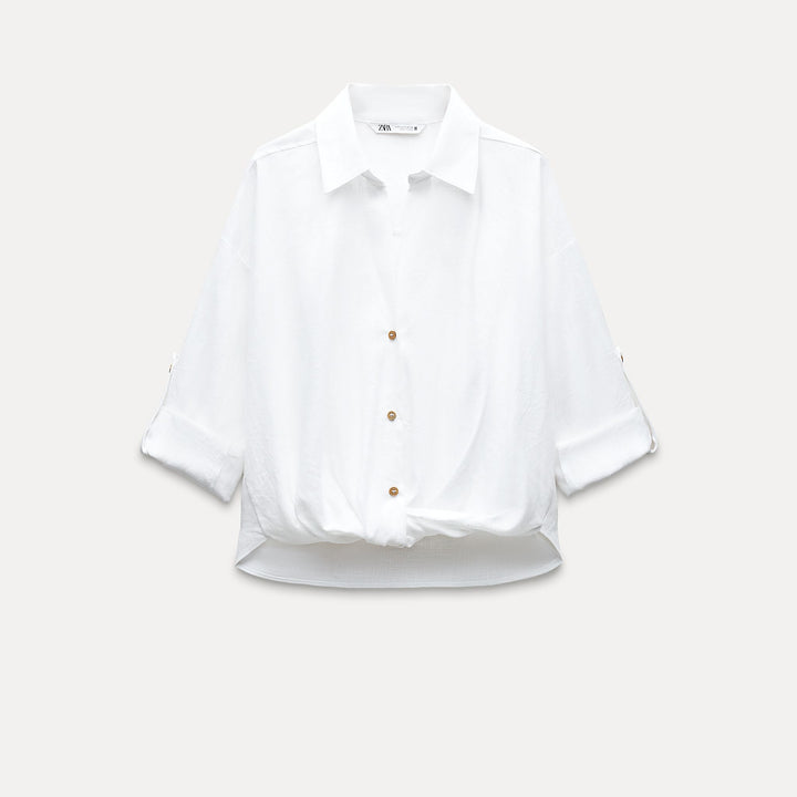 Moudda ZARA - Top lin/viscose nœud ceinture manches longues - Tunisie 1