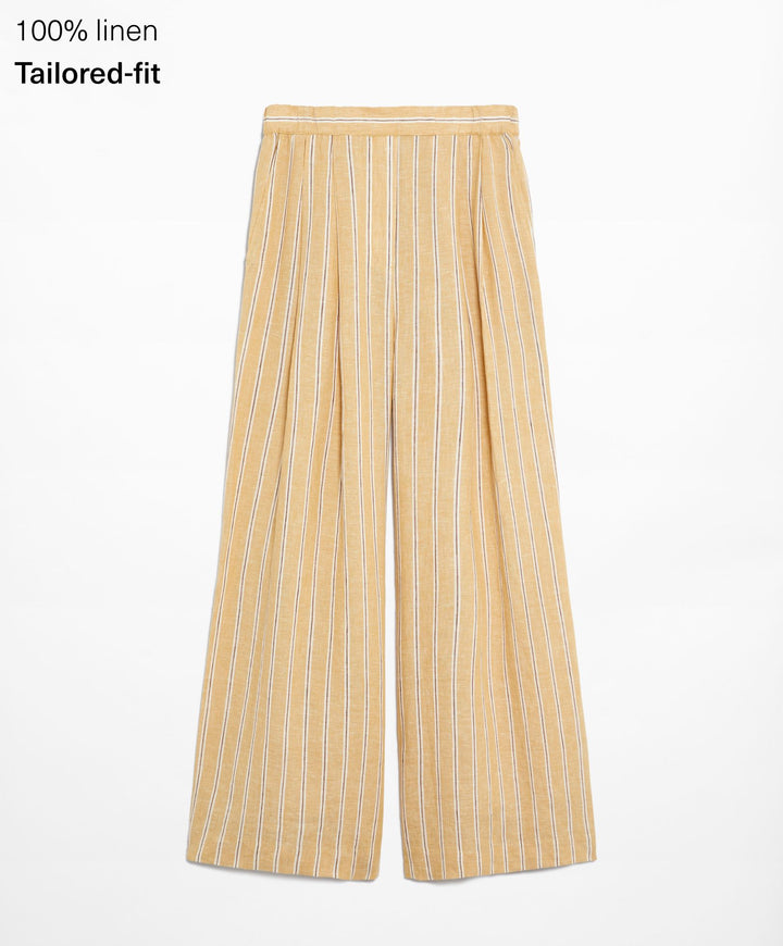 Moudda Oysho - Pantalon Tailleur Rayé 100% Lin Taille Haute - Tunisie 1