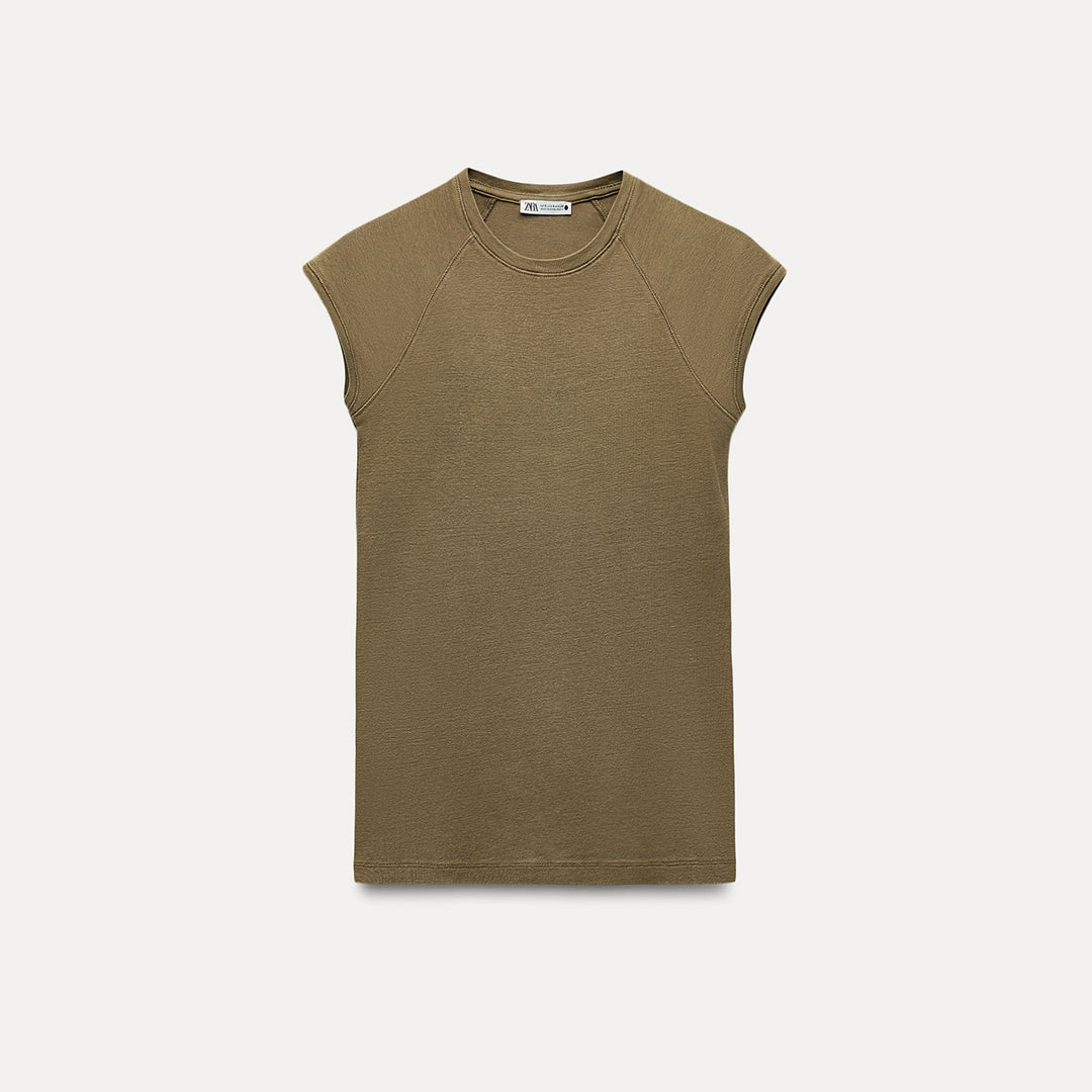 Moudda ZARA - T-shirt Coton Lavé Manches Courtes Raglan - Tunisie 1