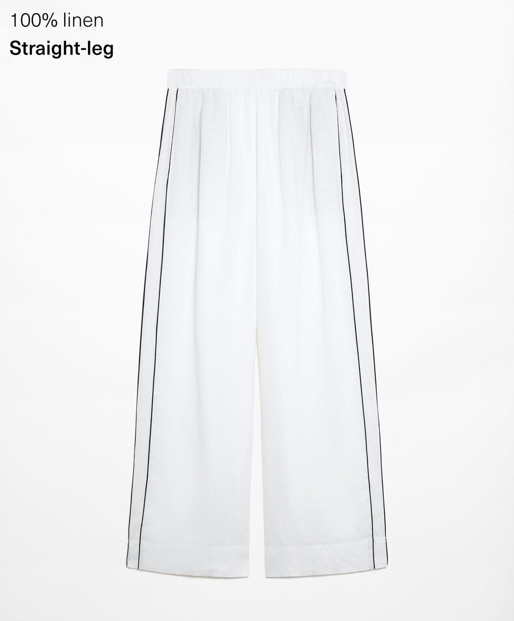 Moudda Oysho - Pantalon 100% Lin avec Passepoil Taille Moyenne - Tunisie 2