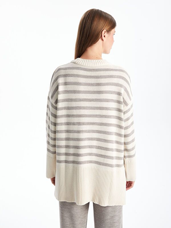 Moudda LC Waikiki - Pull épais en tricot couleur Écru rayé pour femmes - Tunisie 4