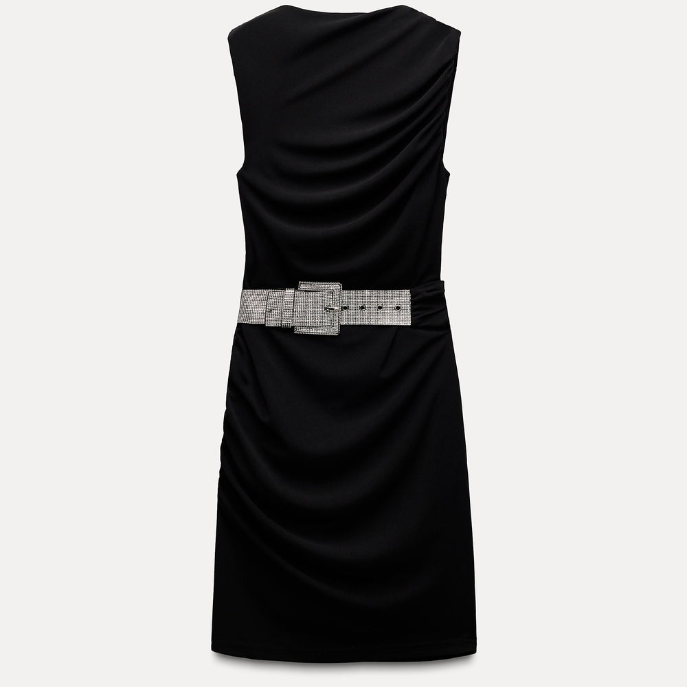 Moudda ZARA - Robe courte maille manches courtes drapée ceinture brillante - Tunisie 2