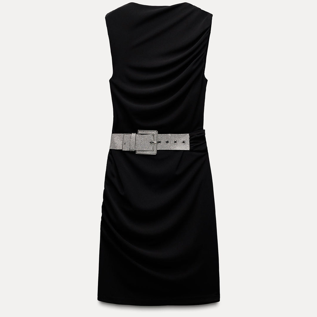 Moudda ZARA - Robe courte maille manches courtes drapée ceinture brillante - Tunisie 2