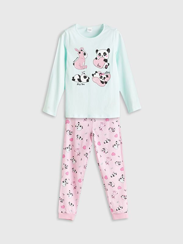 Moudda LC Waikiki - Pyjama en jersey manches longues moyen Fille Bleu aqua pâle - Tunisie 1