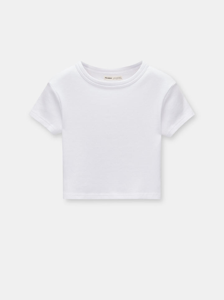 Moudda PULL & BEAR - T-Shirt Basique Crop Côtelé Encolure Ronde - Tunisie 1