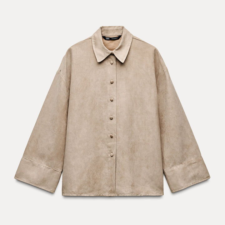 Moudda ZARA - Set chemise en antilope manches longues oversized courte bouton recouvert - Tunisie 2