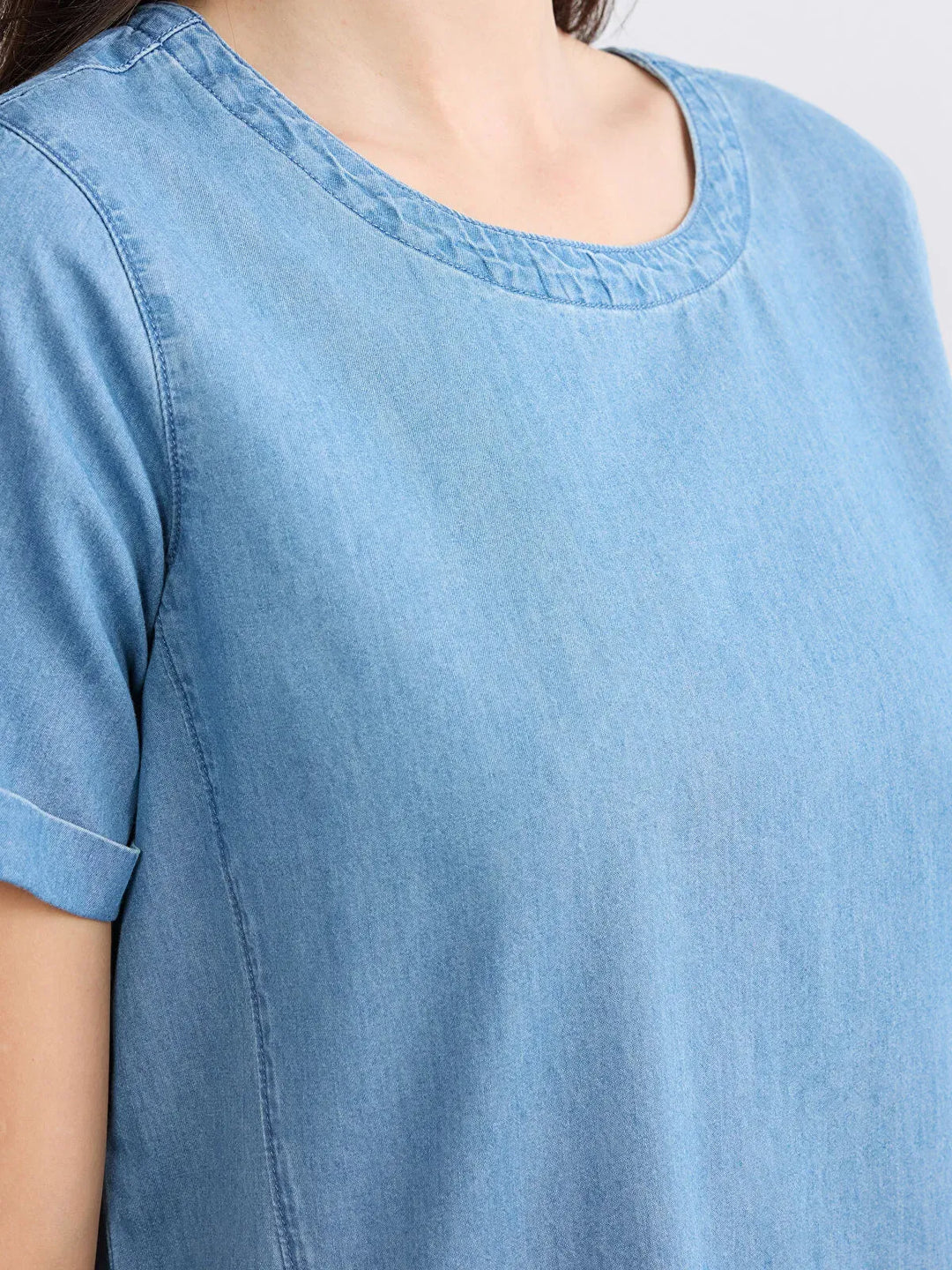 Moudda LC Waikiki - LCWAIKIKI Classic Crew Neck Mini Denim Dress - Tunisie 4