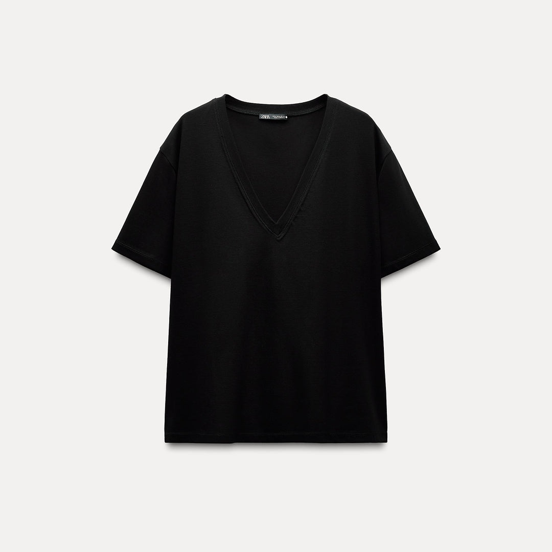 Moudda ZARA - T-shirt Col V Minimaliste Coton Mercerisé - Tunisie 1