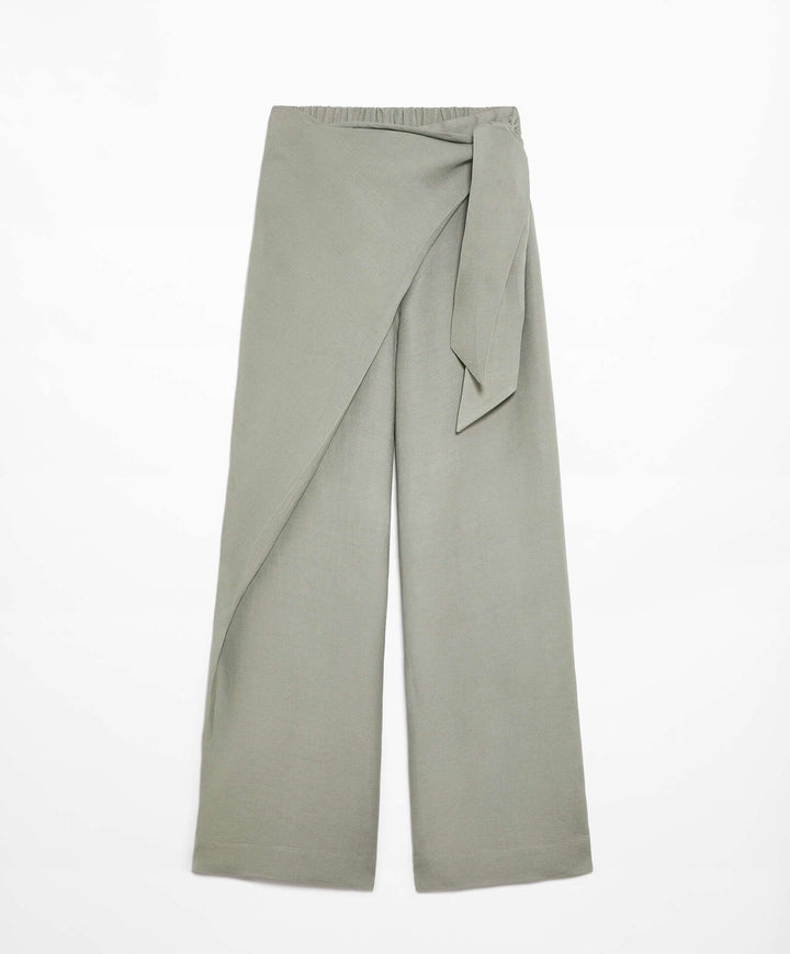 Moudda Oysho - Pantalon Croisé Lin Viscose Taille Haute - Tunisie 2