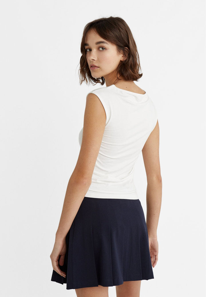Moudda STRADIVARIUS - T-Shirt en Viscose Mini Manches Encolure Bateau - Tunisie 5