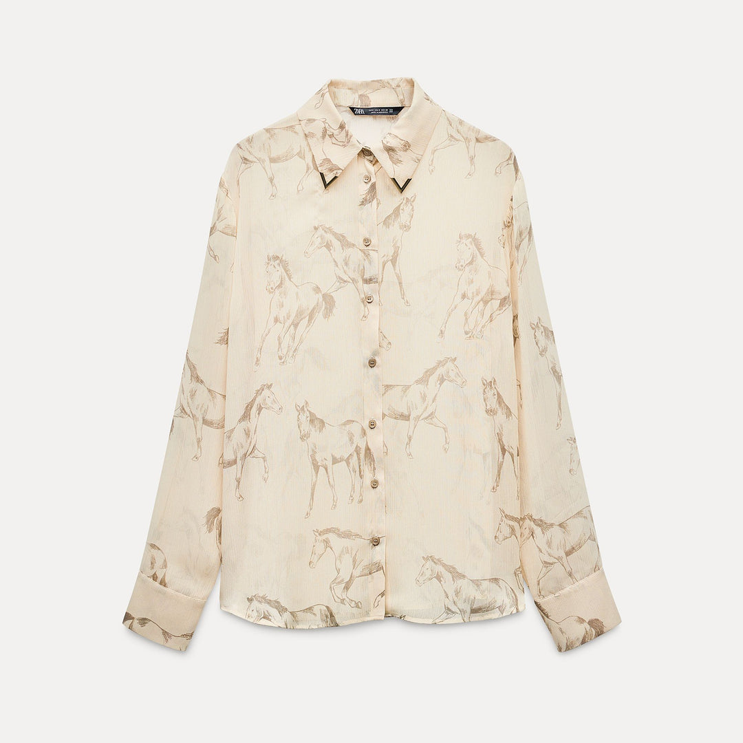 Moudda ZARA - Chemise imprimée chevaux, détail doré col - Tunisie 1
