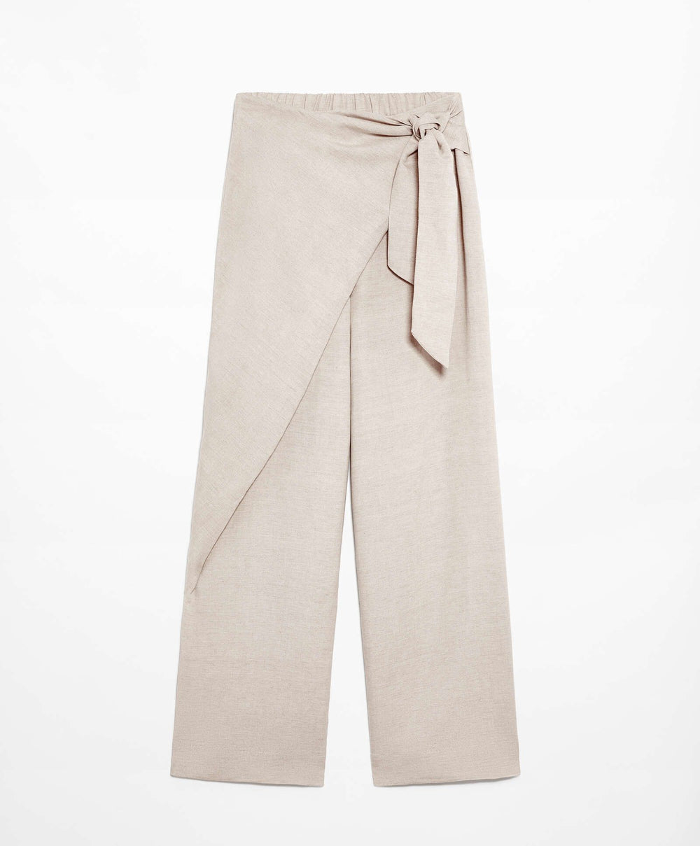 Moudda Oysho - Pantalon Croisé Lin Viscose Taille Haute - Tunisie 2