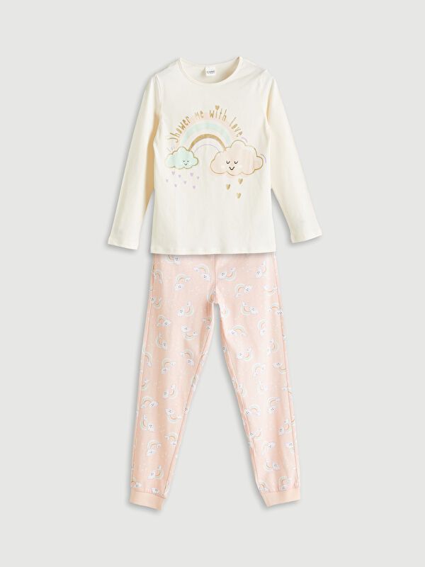 Moudda LC Waikiki - Pyjama en jersey manches longues moyen Fille Ecru - Tunisie 1