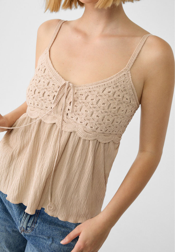 Moudda STRADIVARIUS - T-Shirt à Bretelles en Crochet Combiné - Tunisie 4