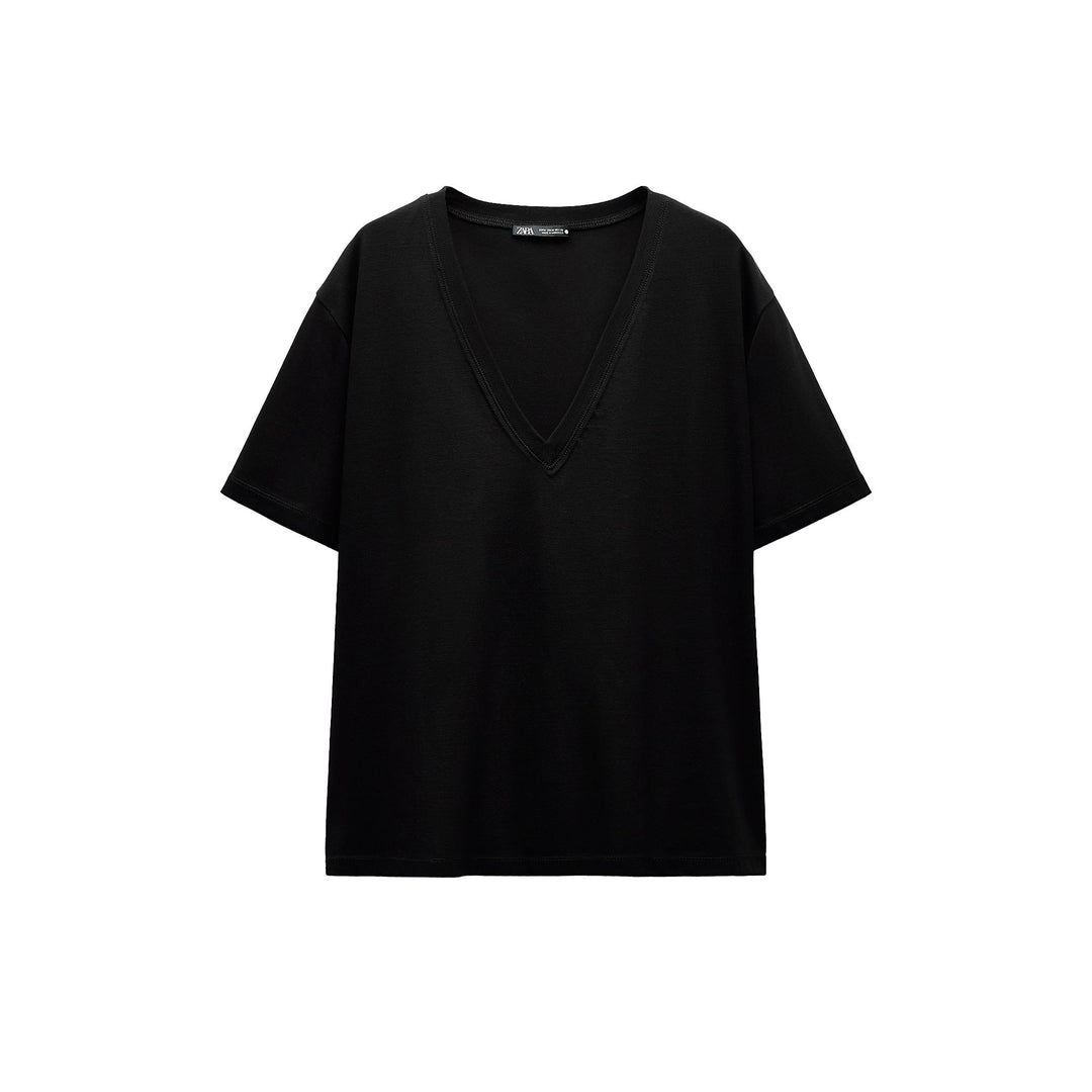 Moudda ZARA - T-shirt Col V Minimaliste Coton Mercerisé - Tunisie 3