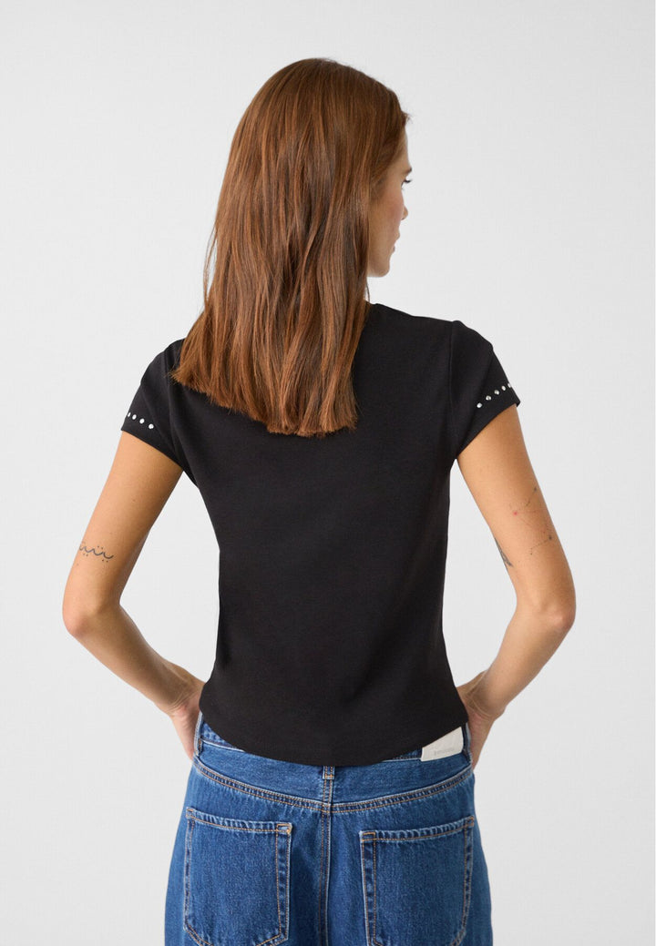 Moudda STRADIVARIUS - T-Shirt Regular M/C Col Rond Fitted avec Détail Clous - Tunisie 5