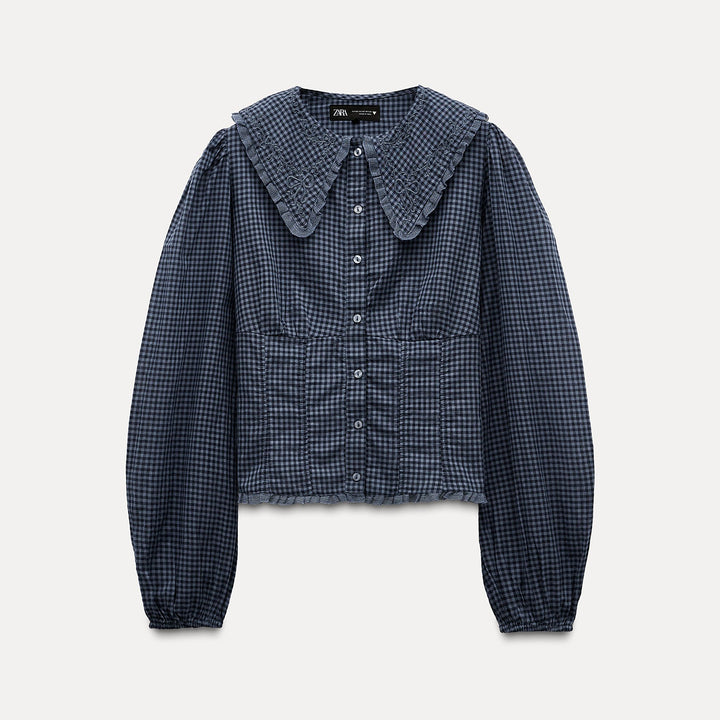 Moudda ZARA - Chemise manches longues col rond imprimée Vichy brodée - Tunisie 2