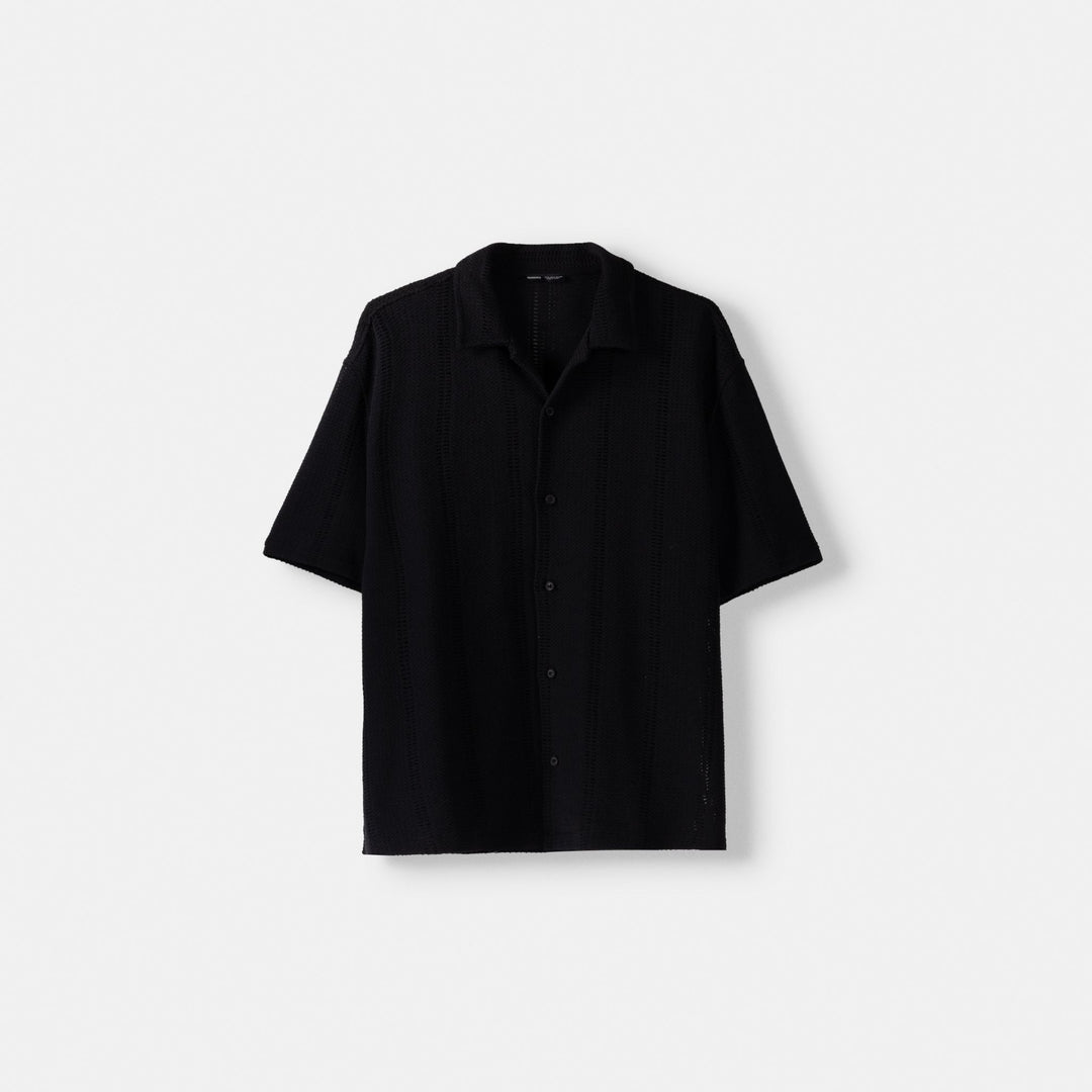 Moudda BERSHKA - Chemise manches courtes décontractée, tissu rustique ajouré - Tunisie 1