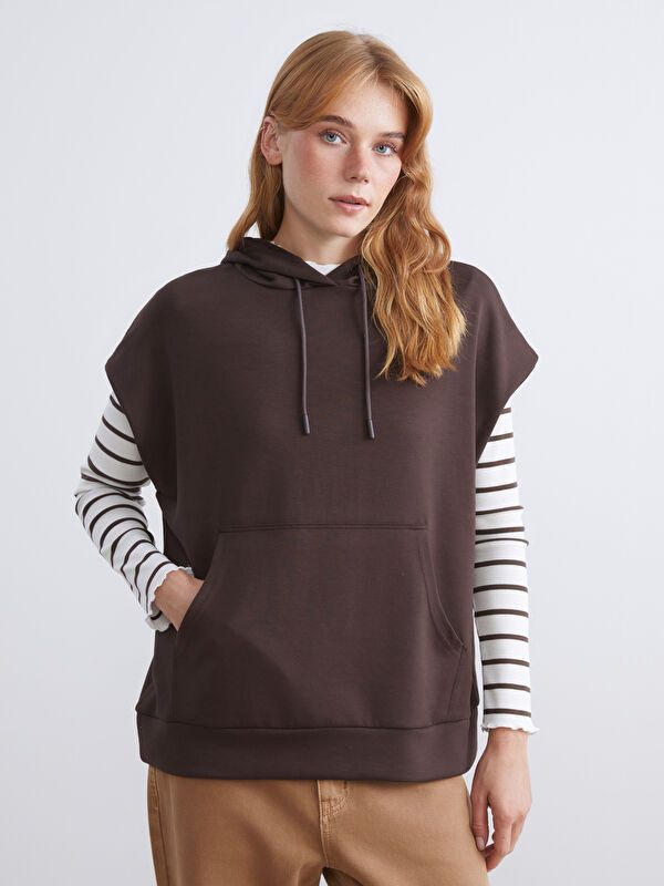 Moudda LC Waikiki - Tunique jersey manches courtes Femme Brun - Tunisie 1
