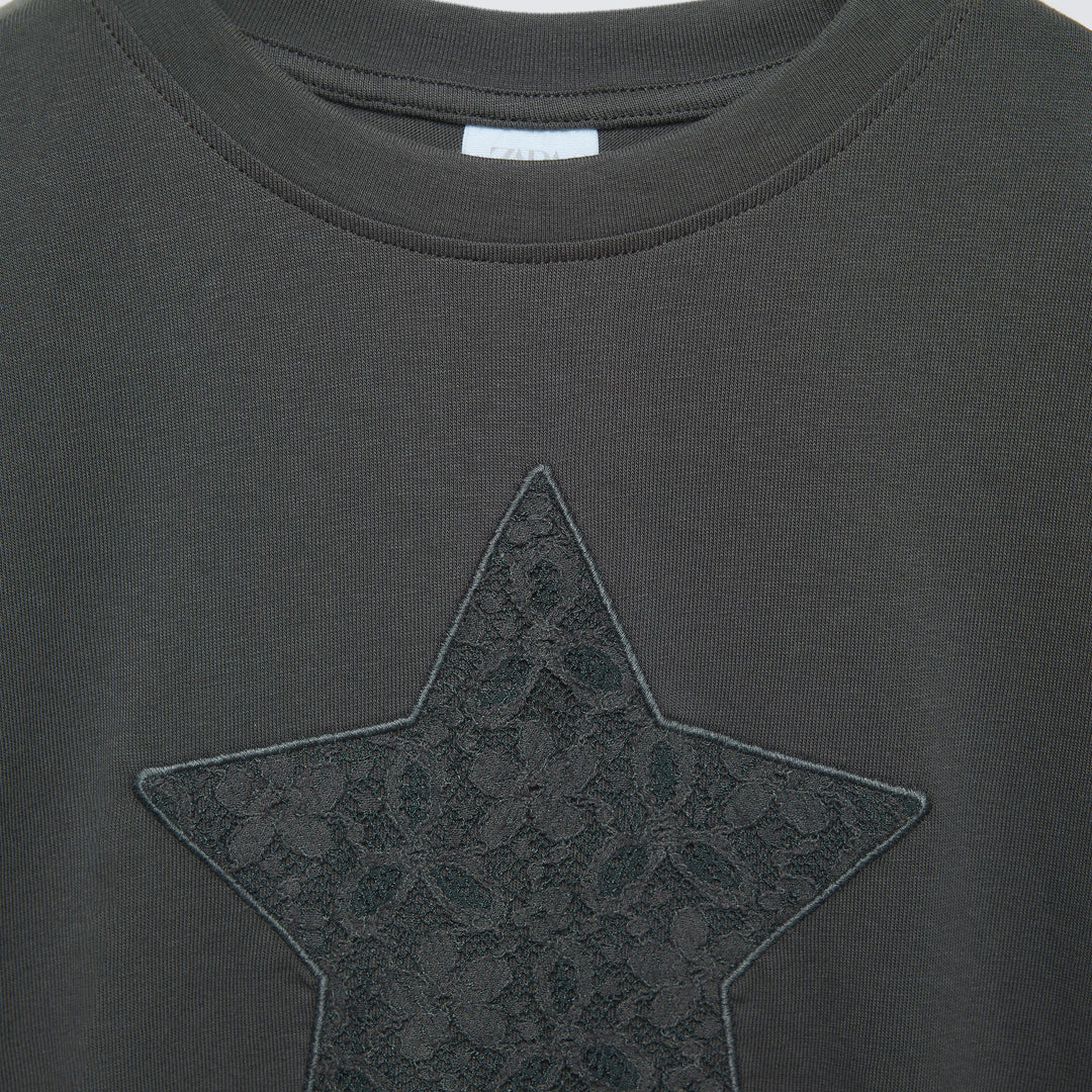 Moudda ZARA - T-shirt appliqué dentelle étoile et nœud - Tunisie 3